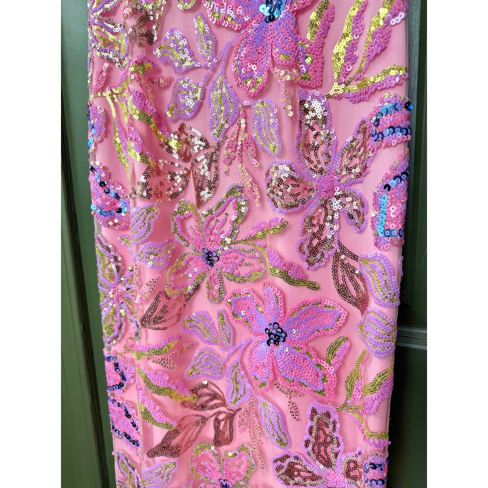 NWT Saylor Isa Floral Sequin Sparkle One Shoulder Midi Dress Pink Multi Small - Picture 6 of 8